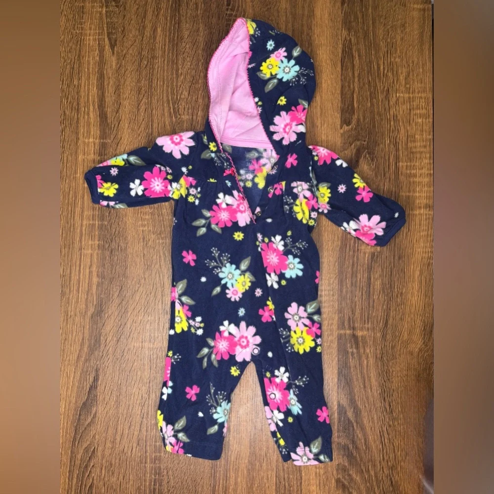 Carter’s floral fleece footie pajamas footless pjs baby girls 0-3 months Bundle